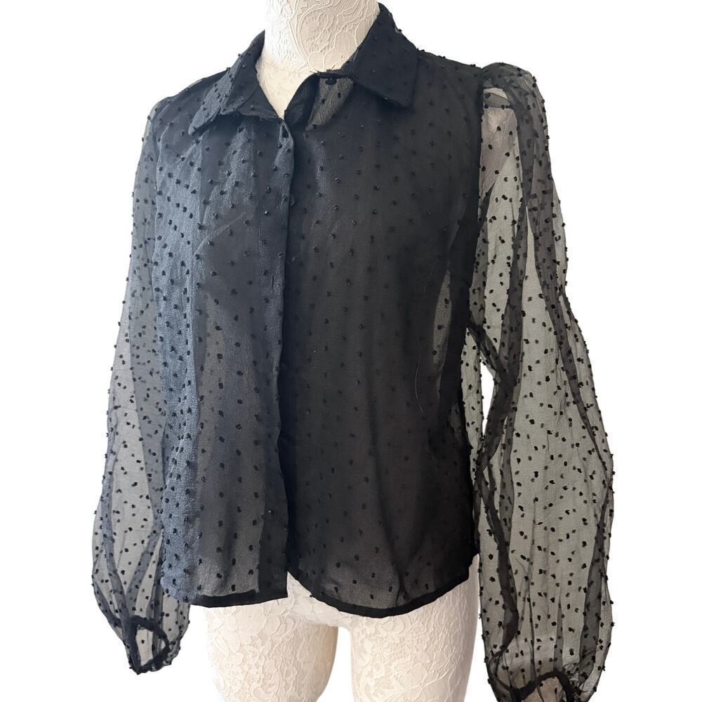 Sheer Black Swiss Dot Blouse M Witchy Dark Academia Vixen Whimsigoth